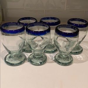5 hand blown Mexican stemless wine glasses